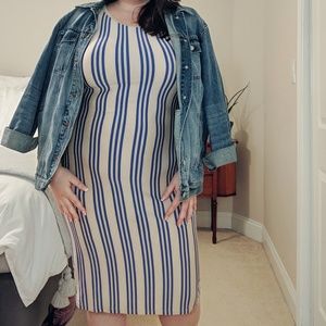 LulaRoe Julia blue vertical stripes